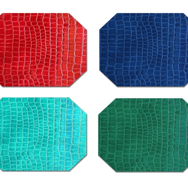 Blue Red Crocodile Placemats For Round Tables Tactile Basket Texture Hemmed Edge , Waterproof Non Skip Wipe Clean