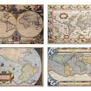 Antike Weltkarte Tischsets für Runde Tische, taktile Korbgeflecht-Textur, gedrehte Saumkanten, rutschfest, abwischbar
