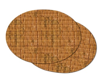 Faux Wicker Rattan Round Oval Placemats For Round Tables Tactile Basket texture Hemmed Edge , Waterproof Non Slip Wipe Clean