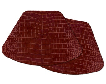 Faux Maroon Brown Alligator Wedge Placemat For Round Tables Tactile Basket Texture Hemmed Edge  Non-slip Waterproof Sturdy, Flexible.