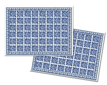 Blue And White  Placemats Tile Print Monogram For Round Tables Tactile Basket Texture Hemmed Edge , Waterproof Sturdy, Flexible.