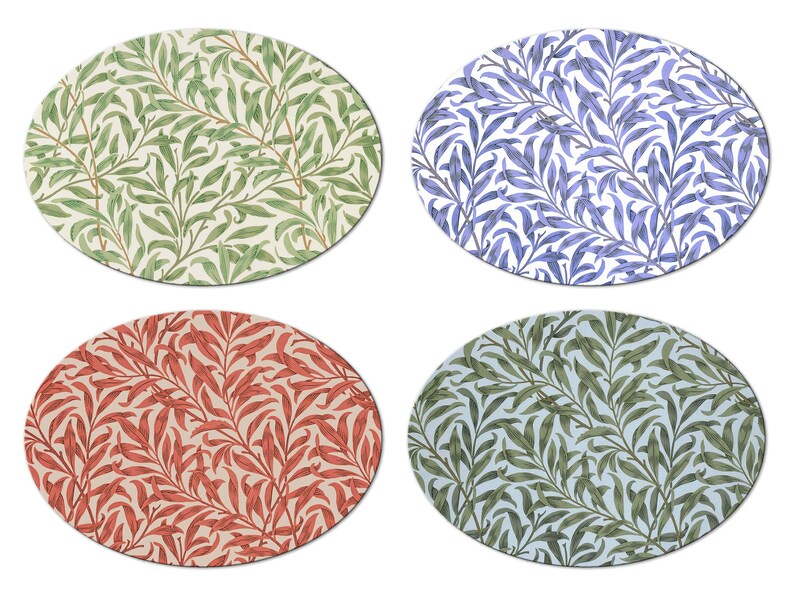 Green William Morris Willow Bough Round Oval Placemats Tactile Etsy