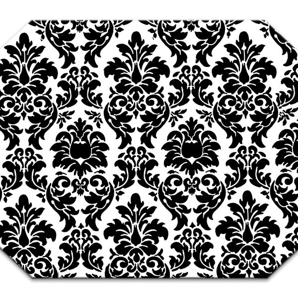 Custom Black and white Damask Placemat For Round Tables Tactile Basket Texture Hemmed Edge , Waterproof Non slip Wipe Clean