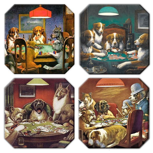 Dogs Playing Poker Coaster Recessed Tactile Basket Texture Turned Hemd edges Waterproof Non slip