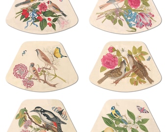 Bird flower insect  Placemats Vintage bird illustrations For Round Tables Tactile Basket Texture Turned Hem Edges , Waterproof Non Slip