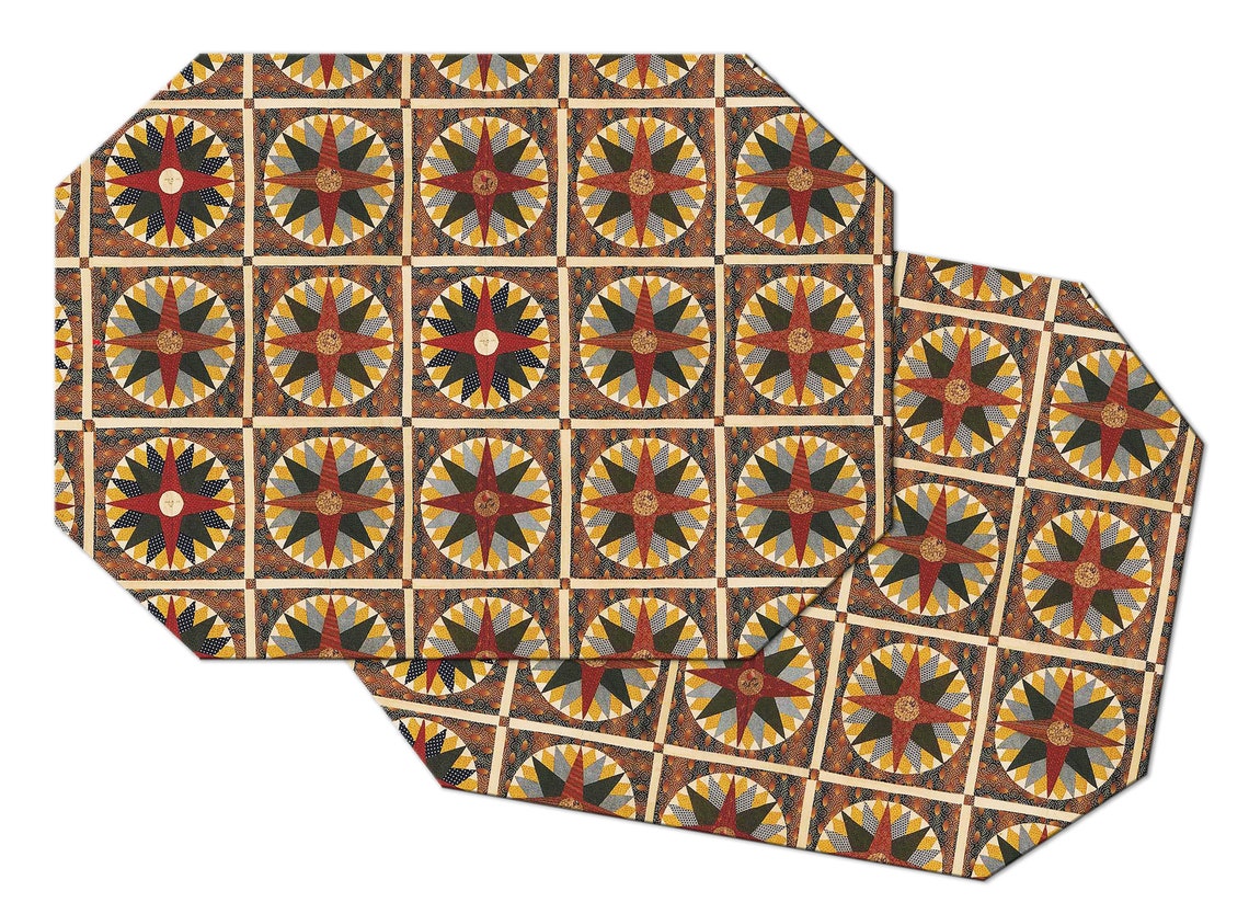 Brown Compass Motif Wedge Placemat for Round Tables Tactile Etsy