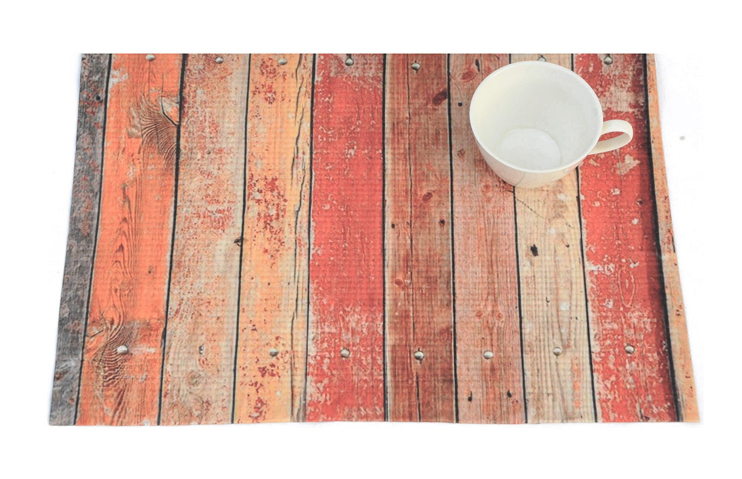 Reclaimed Wood Plank Print Placemat Red Woven Texture Hemmed Etsy