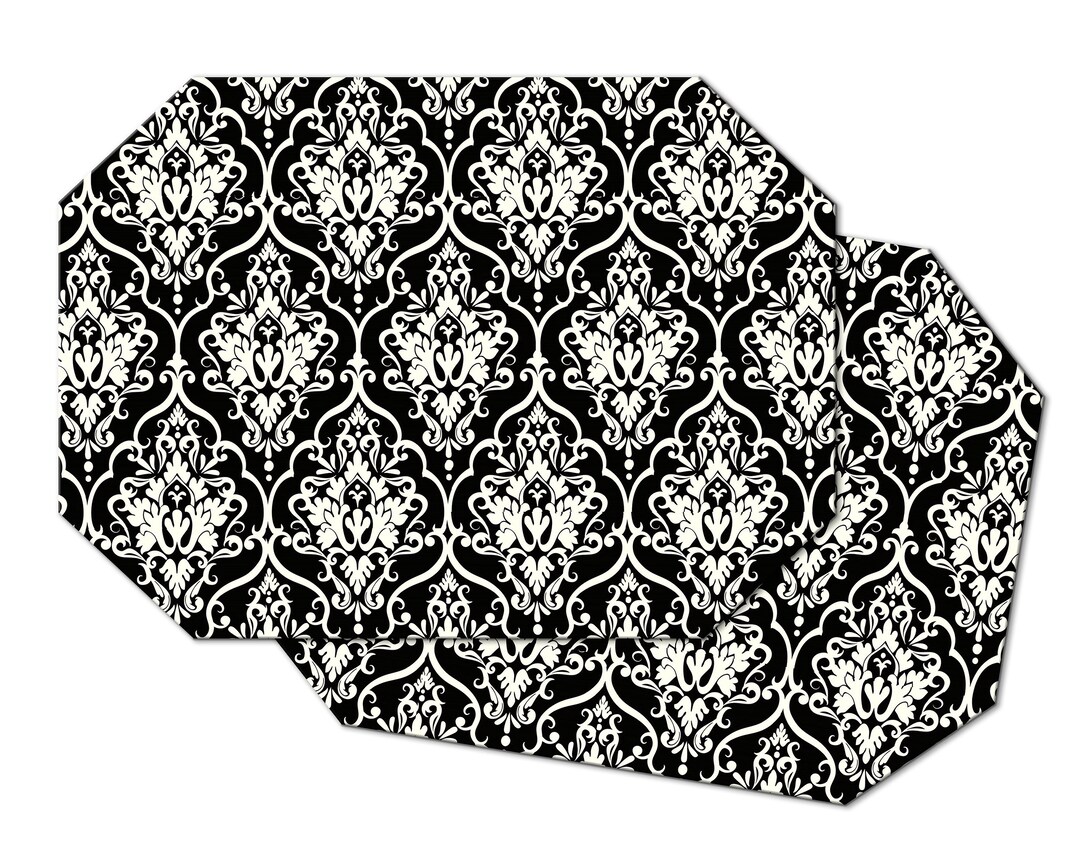 Black and White Damask Round Oval Placemat for Round Tables Etsy