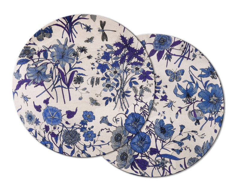 Blue and White Floral Wedge Oval Placemats for Round Tables Etsy