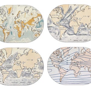 Klimawandel Platzsets Vintage Welt Wetter Karte taktile Korbgeflecht Textur auf der Oberseite gedrehte Saum Kanten wasserdicht rutschfest abwischbar