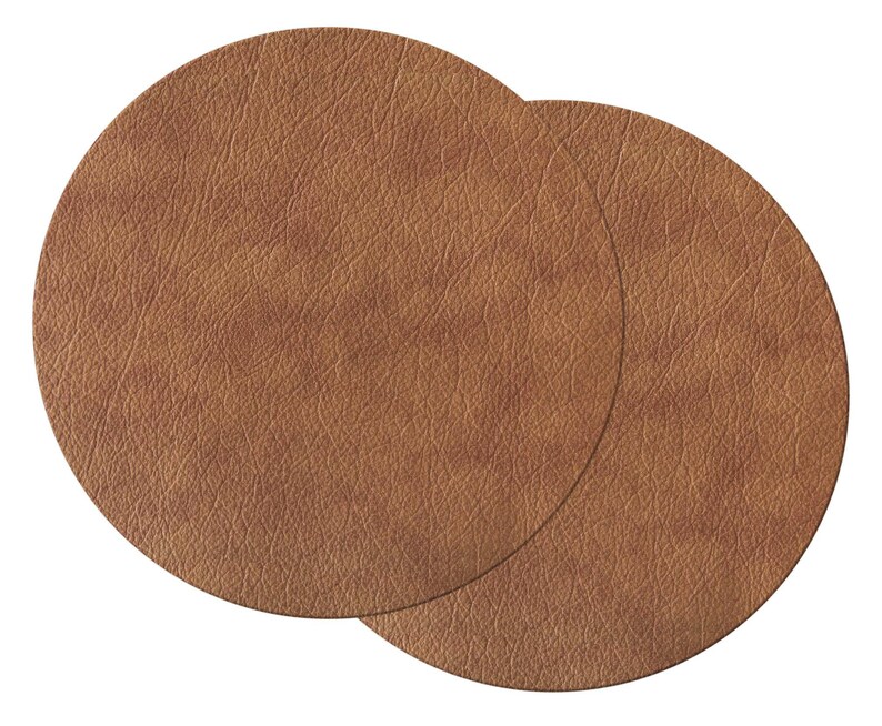Faux Brown Leather Round Placemat For Tables Burlap Textured Hemmed Edge Waterproof Sy Flexible