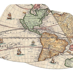 Vintage Map Wedge Tischsets für Runde Tische Tactile Korb Textur gesäumte Kanten, wasserdicht rutschfest.