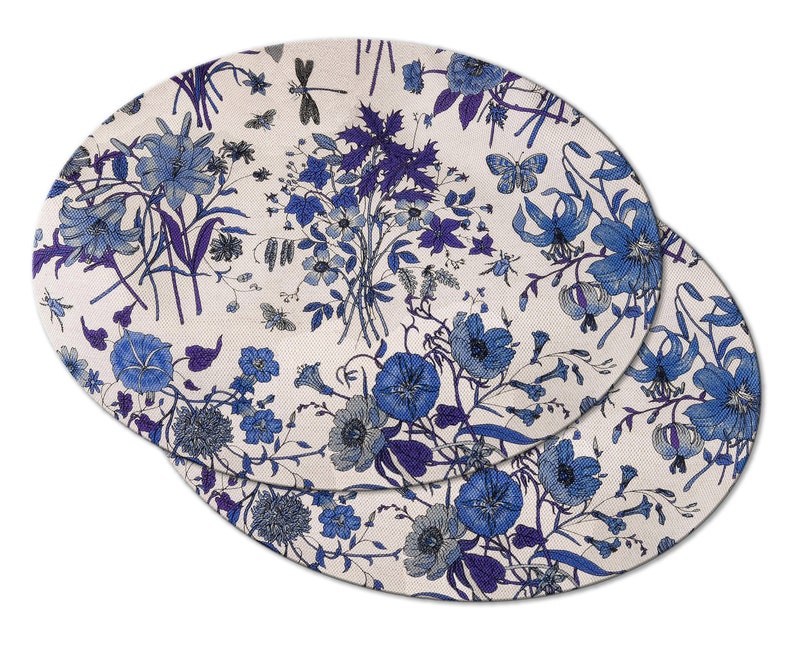 Blue and White Floral Placemats for Round Tables Tactile Etsy