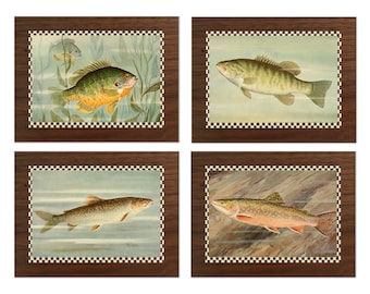 Fish Placemats Vintage illustrations Round Tables Tactile Basket Texture  Hemmed Edges  Waterproof Non slip Wipe Clean