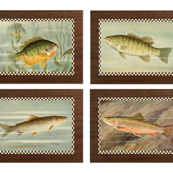 Fisch-Tischsets Vintage-Illustrationen Runde Tische Tactile Korb-Textur Gesäumte Kanten Wasserdicht, rutschfest, abwischbar