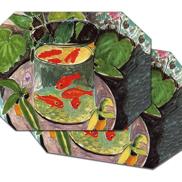 Henri Matisse Goldfish Placemat For Round Tables Tactile Basket texture Hemmed Edge , Waterproof Sturdy, Flexible.