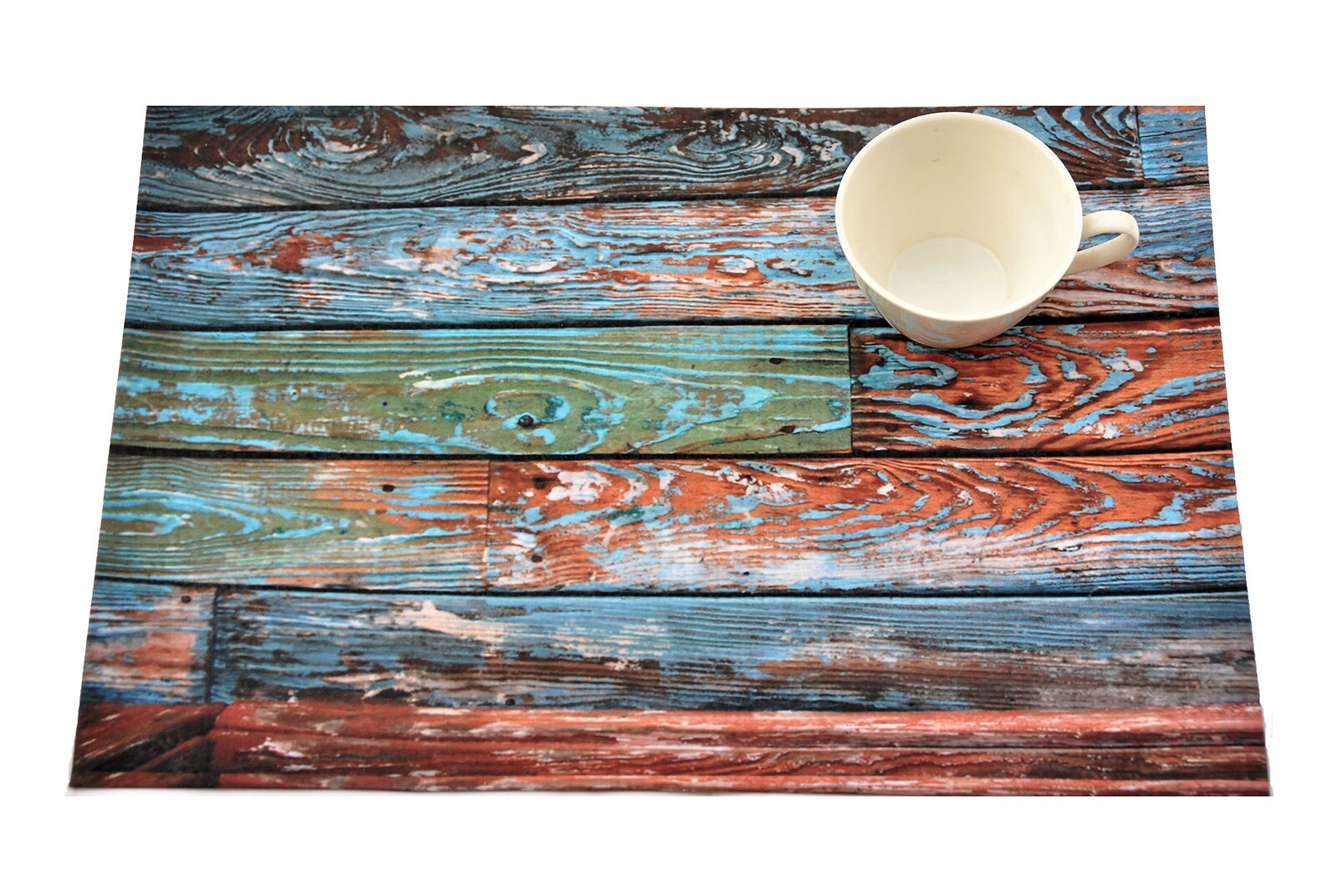 Distressed Wood plank Placemat turquoise Woven Tactile Etsy