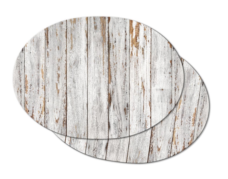 Distressed white Wood Plank Wedge Oval Placemats For Round Etsy