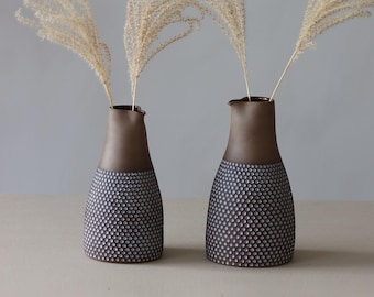 Handmade Ceramic Vase - Gray-Glazed Dot Patterns - Minimalist Baltic Pottery by Dace Virsniece.