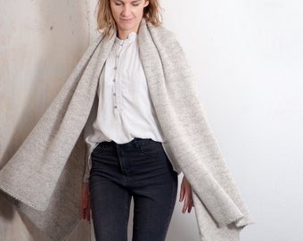 Oversized Blanket Scarf, Natural Undyed Beige Wool and Mohair, Thick and Warm Cape Scarf, Made in Latvia by Agnese Kirmuza!