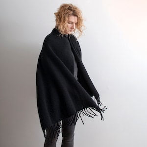 Large Black Blanket Scarf, Wool & Mohair, for Men and Women, Thick and Warm, Made in Latvia by Agnese Kirmuza!