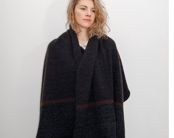 Thick Blanket Scarf, Wool and Mohair, Knitted for Men and Woman, Dark Coffee Brown + Black Melange Shawl, made in Latvia by Agnese Kirmuza!