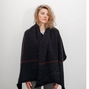Thick Blanket Scarf, Wool and Mohair, Knitted for Men and Woman, Dark Coffee Brown + Black Melange Shawl, made in Latvia by Agnese Kirmuza!