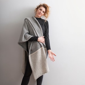 Oversized wool mohair silk scarf, Knitted light gray melange wrap, Thick and warm gift for men and women, Made in Latvia by Agnese Kirmuza!