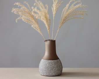 Handmade Brown Clay Vase: Baltic Pit Pattern Ceramic Pottery.