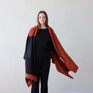 NEW Warm and cozy wool & mohair blanket scarf, Large wrap in burnt orange, dark gray, and brown color, Handmade in Latvia by Agnese Kirmuza. image 1