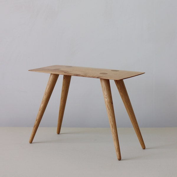 One-of-a-kind oak wood stool, Natural solid wood stool, Unique handmade bench made in Latvia by Didzis Jurkovskis.