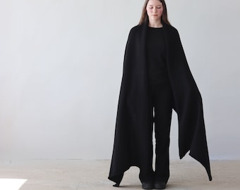 NEW Oversized black wool & mohair blanket scarf, Extra long minimalist scarf for men and women, Handmade gift in Latvia by Agnese Kirmuza.