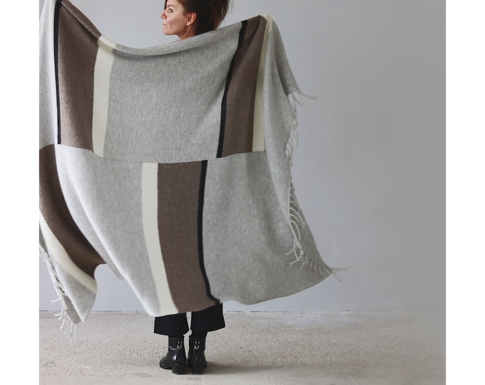 Warm and cozy  throw blanket, Knitted natural local wool and mohair, Unique personalized gift made in Latvia by Agnese Kirmuza.