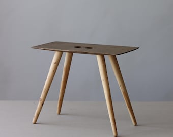 Handmade Oak & Juniper Wood Stool: Small Unique Bench.