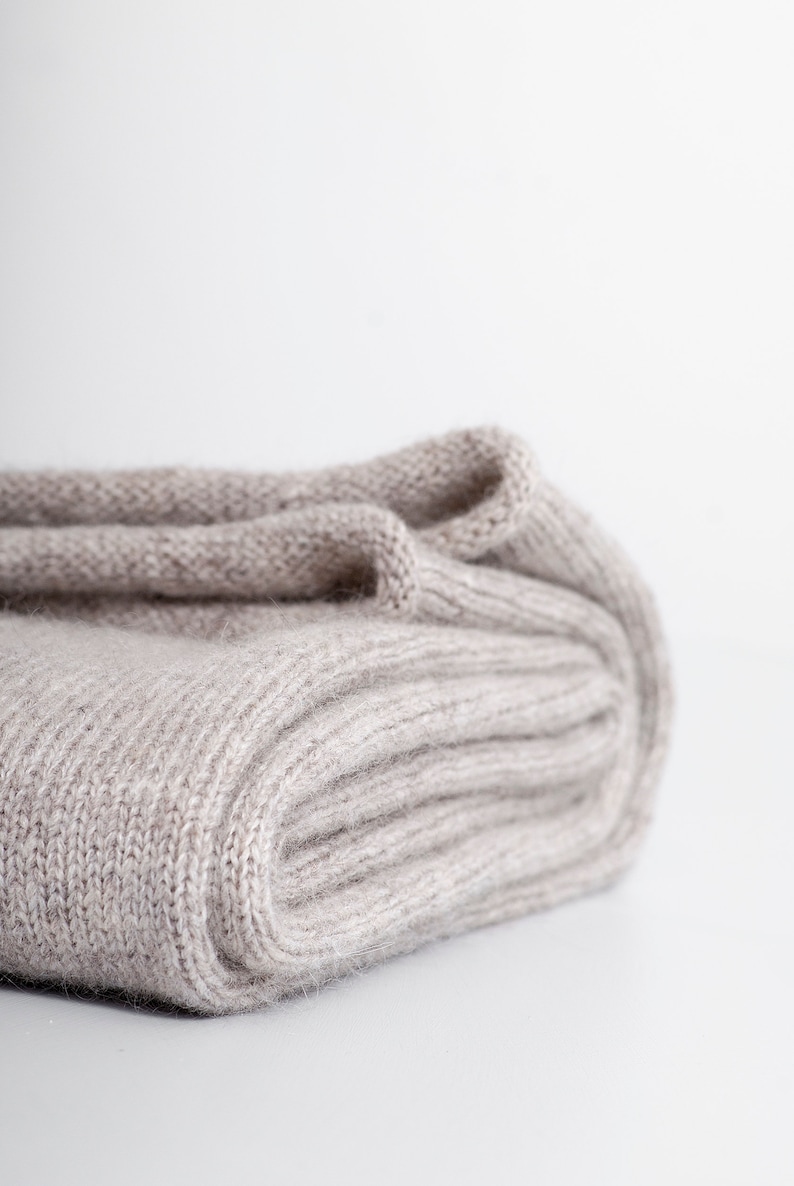 Handmade Wool Mohair Silk Blanket Scarf: Oversized Warm Wrap in Light Beige. image 6