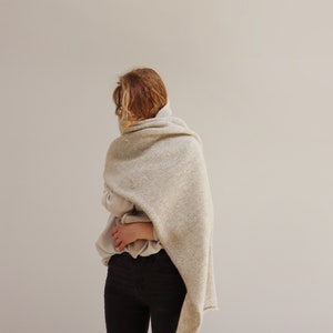 Large oversized blanket scarf, Light beige natural undyed wool, and mohair, Thick & warm gift, made in Latvia by Agnese Kirmuza. image 4