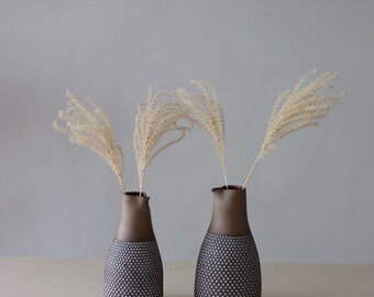 Handmade Ceramic Vase - Wheel-Thrown with Gray-Glazed Pit Patterns - Minimalist Baltic Pottery by Dace Virsniece.