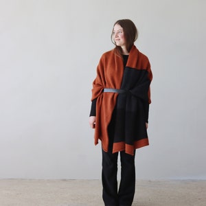 NEW Warm and cozy wool & mohair blanket scarf, Large wrap in burnt orange, dark gray, and brown color, Handmade in Latvia by Agnese Kirmuza. image 6