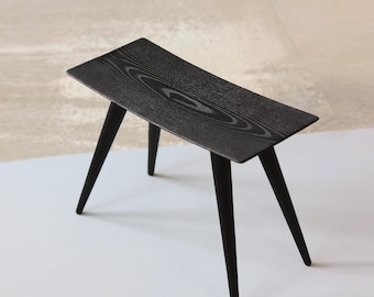 Black Ash Wood Stool • Charred Wood Finish • Hand-Carved Minimalist Bench