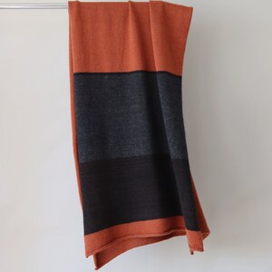 NEW Warm and cozy wool & mohair blanket scarf, Large wrap in burnt orange, dark gray, and brown color, Handmade in Latvia by Agnese Kirmuza. image 2