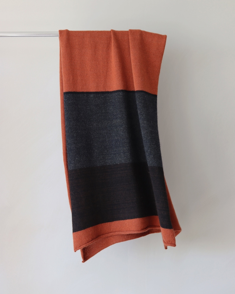 NEW Warm and cozy wool & mohair blanket scarf, Large wrap in burnt orange, dark gray, and brown color, Handmade in Latvia by Agnese Kirmuza. image 2