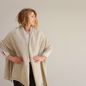 Large oversized blanket scarf, Light beige natural undyed wool, and mohair, Thick & warm gift, made in Latvia by Agnese Kirmuza. image 6