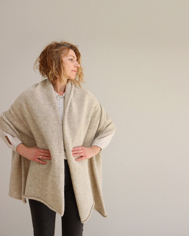 Large oversized blanket scarf, Light beige natural undyed wool, and mohair, Thick & warm gift, made in Latvia by Agnese Kirmuza. image 6