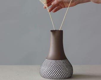 Handcrafted Ceramic Vase – White Glazed Pit Details – Baltic Inspired Clay Vase by Dace Virsniece.