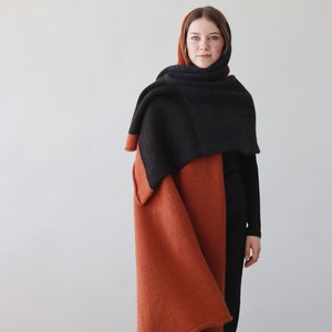 NEW Warm and cozy wool & mohair blanket scarf, Large wrap in burnt orange, dark gray, and brown color, Handmade in Latvia by Agnese Kirmuza. image 4