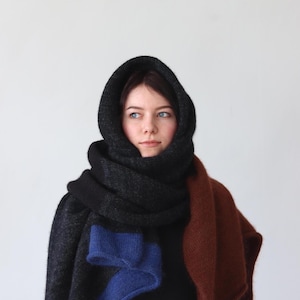 Wool Mohair Silk Scarf: Color Block Knit Shawl - Handmade in Latvia by Agnese Kirmuza.