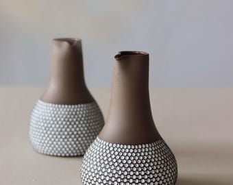 Handcrafted Ceramic Vase – White Glazed Pit Details – Baltic Inspired Clay Vase by Dace Virsniece.