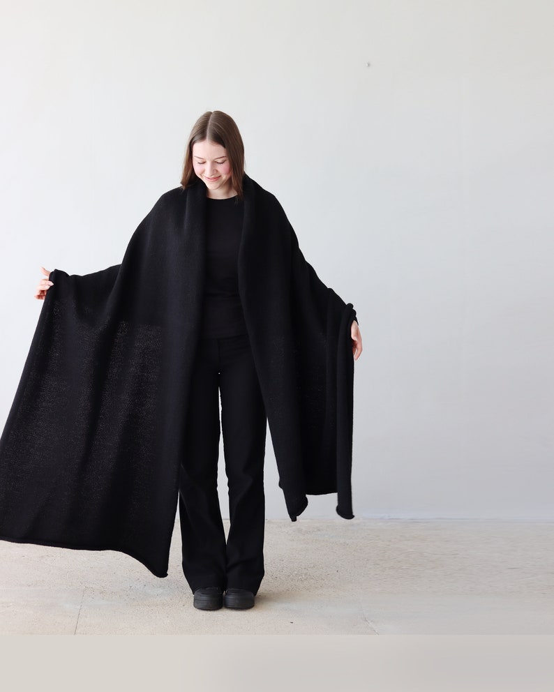 NEW Natural black wool, mohair and silk blanket scarf, Extra long scarf, Shawl for men and women, Handmade gift in Latvia by Agnese Kirmuza. image 2