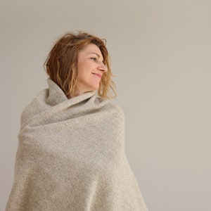 Large oversized blanket scarf, Light beige natural undyed wool, and mohair, Thick & warm gift, made in Latvia by Agnese Kirmuza. image 2