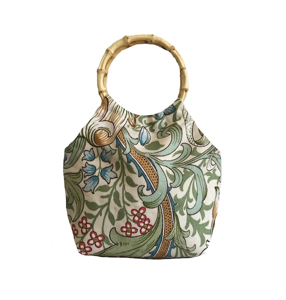 Cute little Round Bamboo Handled Bag made from William Morris Arts and  Crafts Cotton